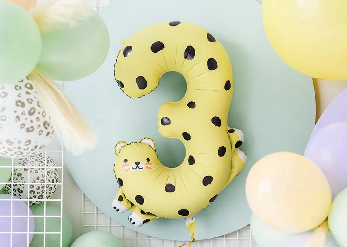 XL Folieballon cijfer 3 | Cheeta | Dierenthema